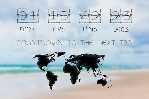 Holidays countdown timer with world map 스톡 일러스트