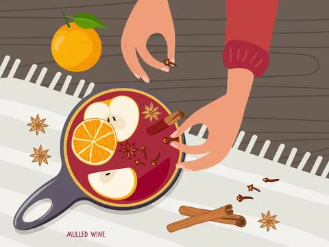 Holidays Flat vector isolated illustration. Preparations of winter hot wine Illustrazione stock