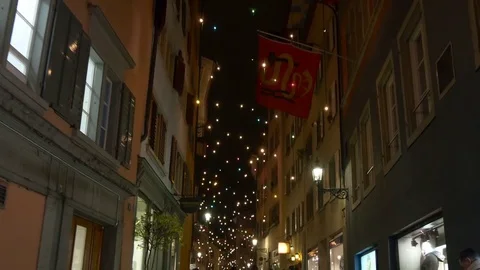 Holidays illumination zurich center walking street panorama 4k switzerland Stock Footage