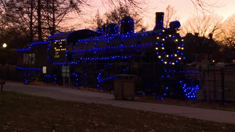 Holidays lights on old train pan Stock Footage 83258164