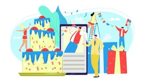 Holidays organization concept, birthday party event service with clowns and Stock Illustration