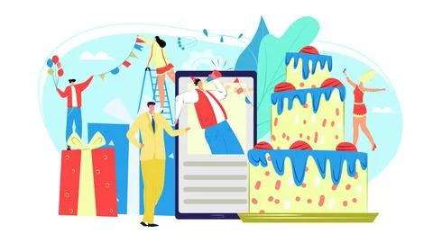 Holidays organization concept, birthday party event service with clowns and Stock Illustration