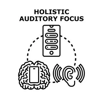 Holistic auditory focus connecting brain, ear and smartphone Stock Illustration