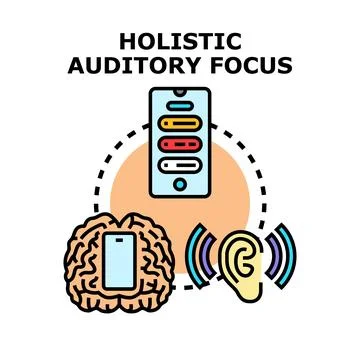 Holistic auditory focus connecting brain, ear and smartphone Stock Illustration
