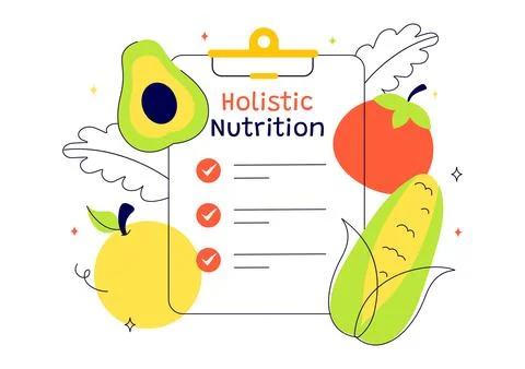 Holistic Nutrition Vector Illustration Featuring Healthy Food, Fruits, and .. 스톡 일러스트