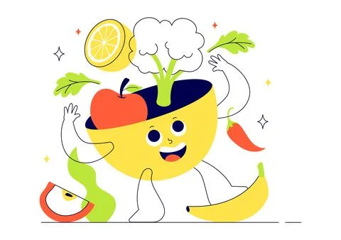 Holistic Nutrition Vector Illustration Featuring Healthy Food, Fruits, and .. 스톡 일러스트