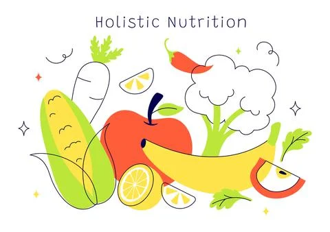 Holistic Nutrition Vector Illustration Featuring Healthy Food, Fruits, and .. Stock Illustration