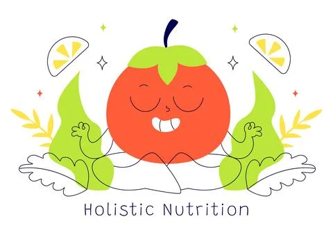 Holistic Nutrition Vector Illustration Featuring Healthy Food, Fruits, and .. イラスト素材