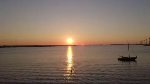 Holland Drone Boat Sunset Stock Footage