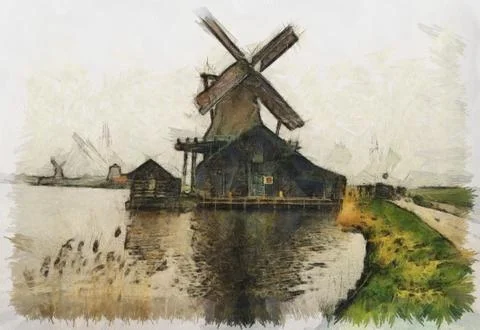 Holland windmill Stock Illustration