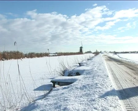 Holland Windmill in snow Stock Footage 8517412