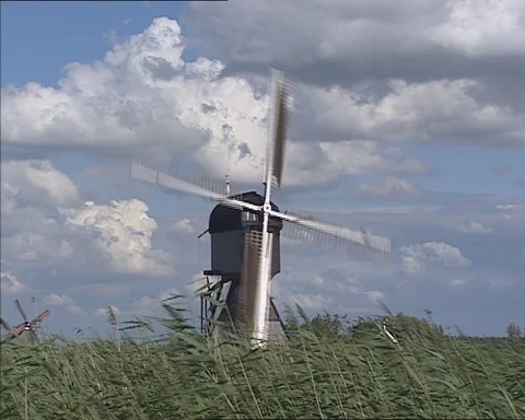 Hollow post mill of the Kinderdijk mill network pumping Stock Footage 107782626