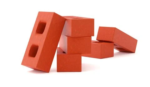 Hollow Red Clay Bricks for Construction Isolated on White Background - 3D Ill Stock Illustration