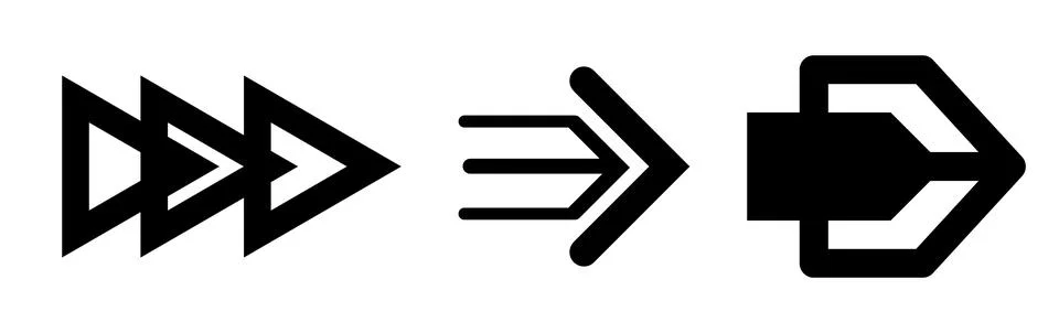 Hollow triangle arrow vector icons, Outline and solid black pointers, Modern  Stock Illustration