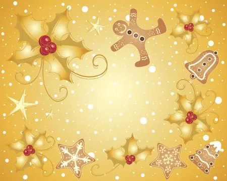Holly and gingerbread Stock Illustration