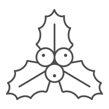 Holly berries thin line icon. Christmas decoration vector illustration isolated Stock Illustration