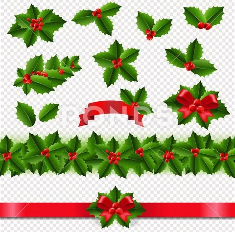 Holly Berry Big Set Transparent Background: Royalty Free #144025398