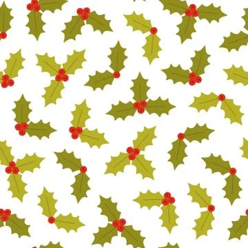 Holly berry pattern on white background Stock Illustration