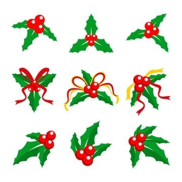 Holly Berry Red Ribbon Vector Illustration Stock Illustration