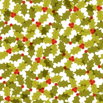 Holly berry seamless pattern on white background Stock Illustration