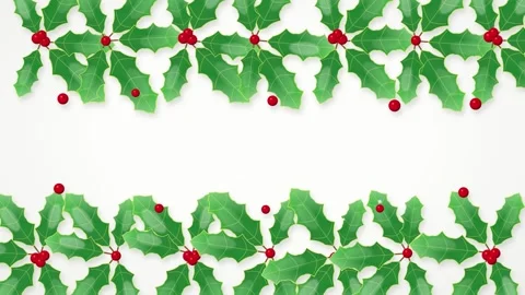 Holly Border Frame Animation Christmas Decoration Festive Greenery Holiday Stock Footage 345940353