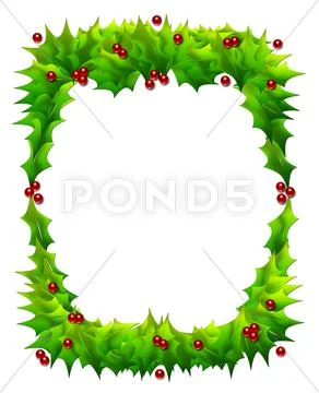 Holly frame isolated on white Stock Illustration