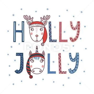 Holly jolly unicorn, deer poster Stock Illustration