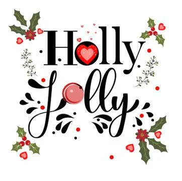 Holly Jolly - Vector text decorated with flowers, hearts, and leaves Stock Illustration