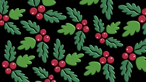 Holly leaves pattern animated in repeating festive loops Stock Footage 321551136