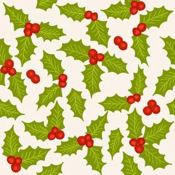 Holly seamless pattern Stock Illustration