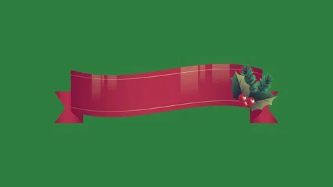 Holly tree on it christmas red ribbon leaves isolated isolated on green screen Stock Footage 336858106