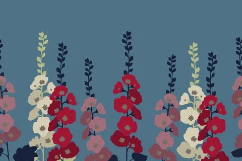 Hollyhocks flowers background Stock Illustration