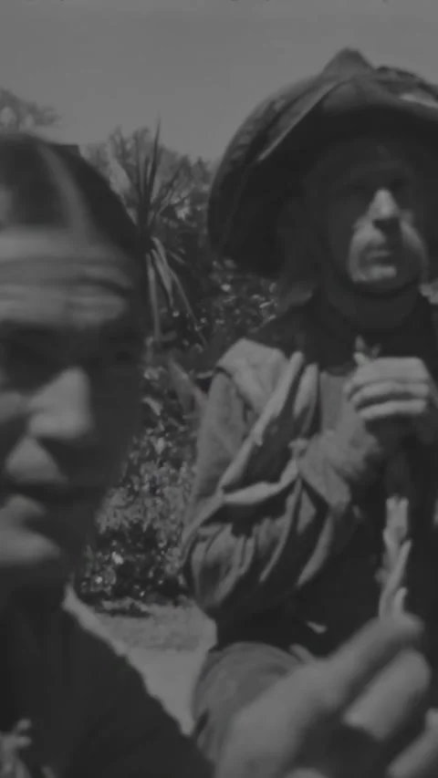 HOLLYWOOD - 1936 - Actors relax between takes of a period piece set in Mexico, Stock Footage 340323337