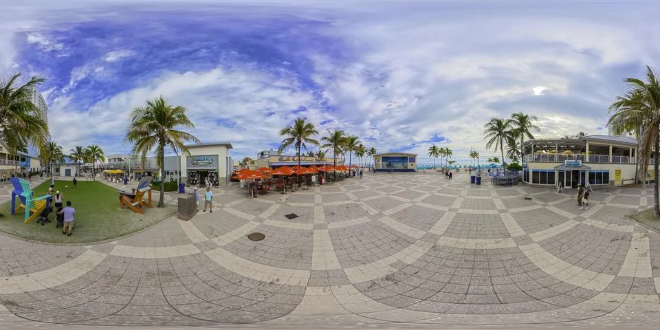 Hollywood Beach boardwalk 360 equirectangular photo Foto stock