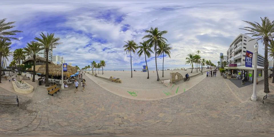 Hollywood Beach boardwalk 360 equirectangular photo Foto stock