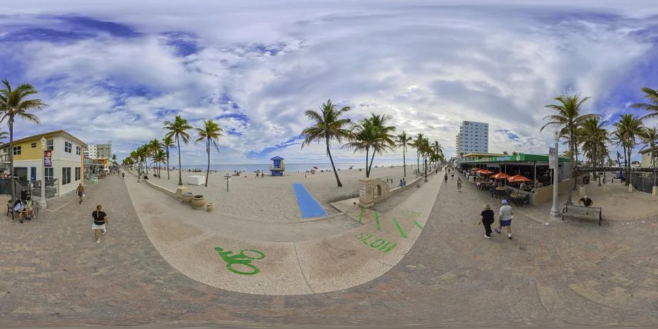 Hollywood Beach boardwalk 360 equirectangular photo Foto stock