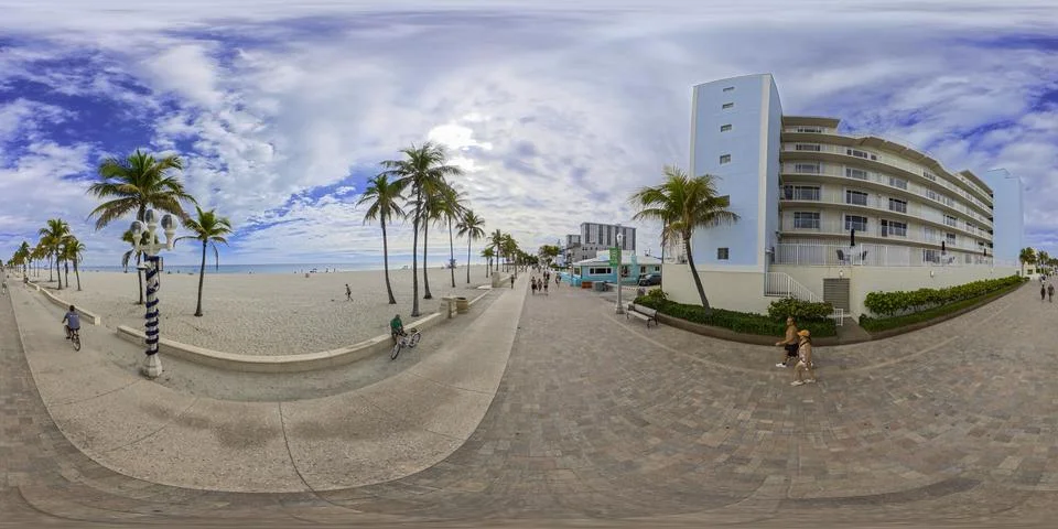 Hollywood Beach boardwalk 360 equirectangular photo Foto stock