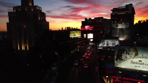 Hollywood Blvd Drone Sunset Video stock 220738706