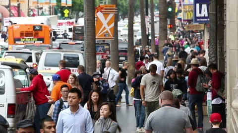Hollywood Crowds Sidewalk Stock Footage