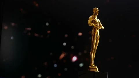 Hollywood Golden Oscar Academy award statue. Success and victory concept. Stock Footage