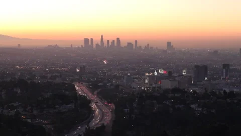 Hollywood LA Los Angeles City Sunrise Stock Footage