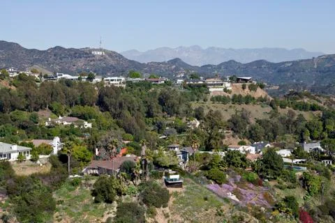Hollywood sign and homes in the hills Stock Photos