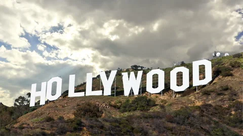 Hollywood sign up close with moving clouds in time lapse Stock Footage 43622697