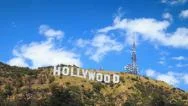 Hollywood Sign Letters With Clouds Blue Sky. 4K Timelapse In Motion (Hyperlapse) Stock Footage