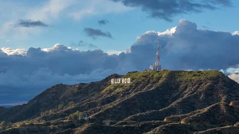Hollywood Sign in Los Angeles with After Rain Clouds Day Timelapse Stock Footage