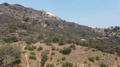 Hollywood sign mountain aerial view Stock Footage