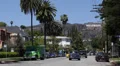 Hollywood Sign Santa Monica Mountains Los Angeles Street Car Traffic Palm Trees HD Footage