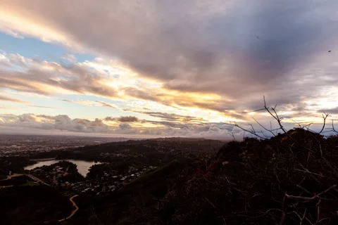 Hollywood Sign Sunset with clouds - Angle 2 Timelapse Video stock 130756294