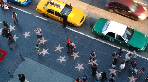 Hollywood walk of fame stars city people timelapse Stock Footage