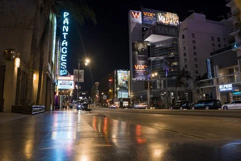 Hollywood Walk of Fame. The theatre district, a famous tourist attraction at Stock Photos